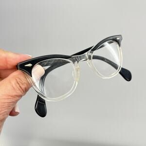 Vintage American Optical Cat Eye Eyeglasses Black Crystal Clear AO 44-22 USA